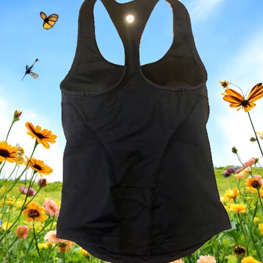 Lululemon Run Stuff Your Bra Tank Top Black Mesh Media Pocket Built In Bra Sz 2